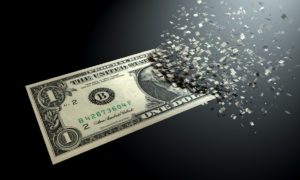 Digital Currency dollar bill shredding at one end Stableford Blog-web